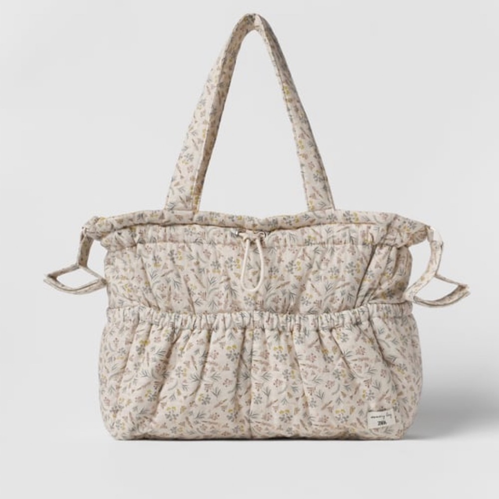 Zara Cotton Diaper Bag with Floral Print and Yellow Gingham Interior